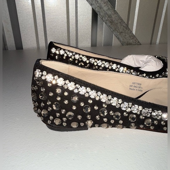 Boden Jewel Embellished Black Suede Gem Flat Pumps Shoes Size 38 1/2 ( US 8 )